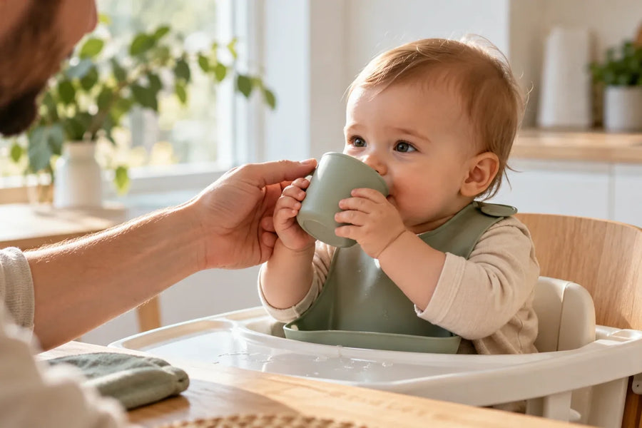 Baby lærer å drikke av åpen kopp – hvordan lære baby å drikke av kopp, overgang fra flaske til tutekopp, når starte og praktiske steg for mindre søl i hverdagen