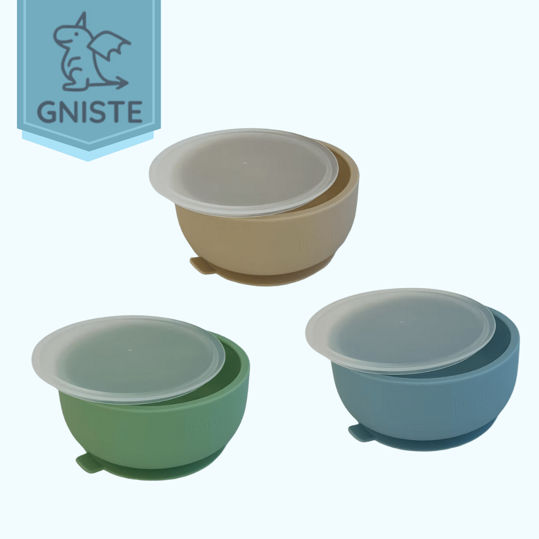 Gniste blw sugekoppskål med lokk - silikon matskål for baby - farskapet