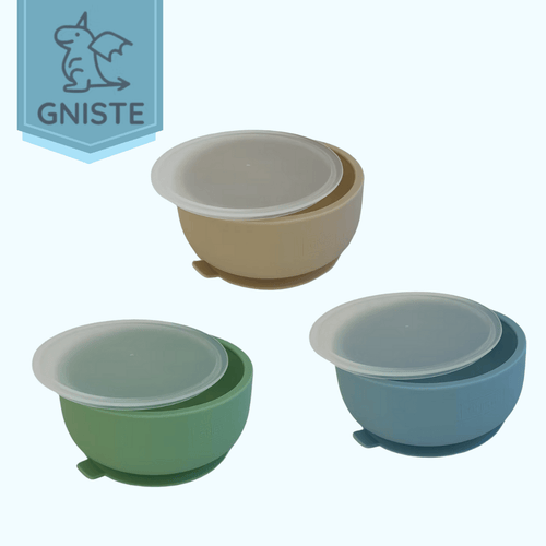 Gniste blw sugekoppskål med lokk - silikon matskål for baby - farskapet